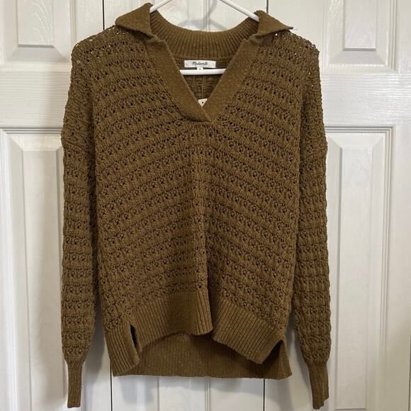 Madewell NWT Sunbury Open Stitch Polo Sweater in Olive Green XS - Picture 1 of 9